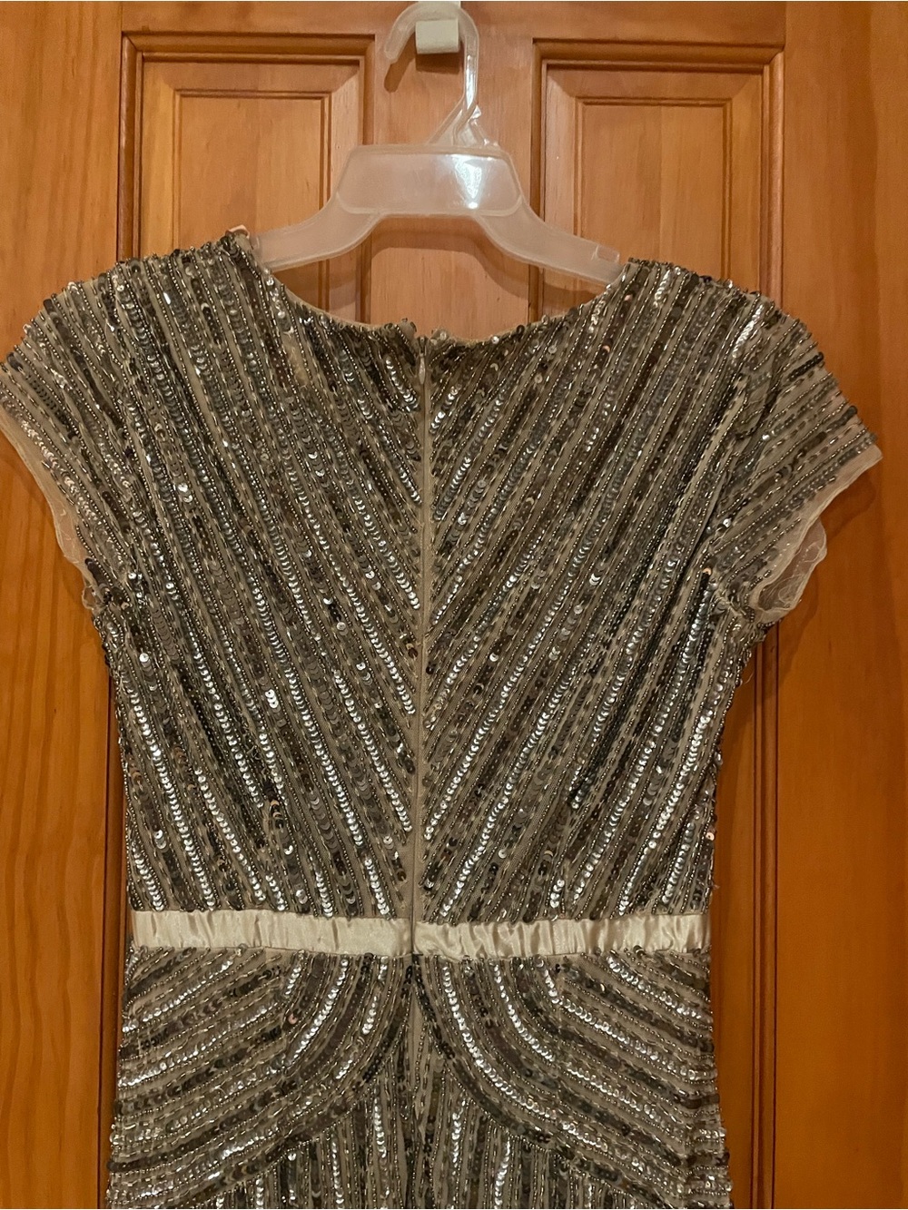 Adrianna Papell .Elegant Sequin Gown with Sheer Sleeves - Picture 14 of 16